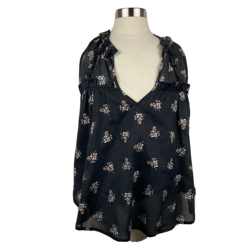 Mcguire Blouse M Womens Black Print Sleeveless V Neck Cotton Lightweight Boho